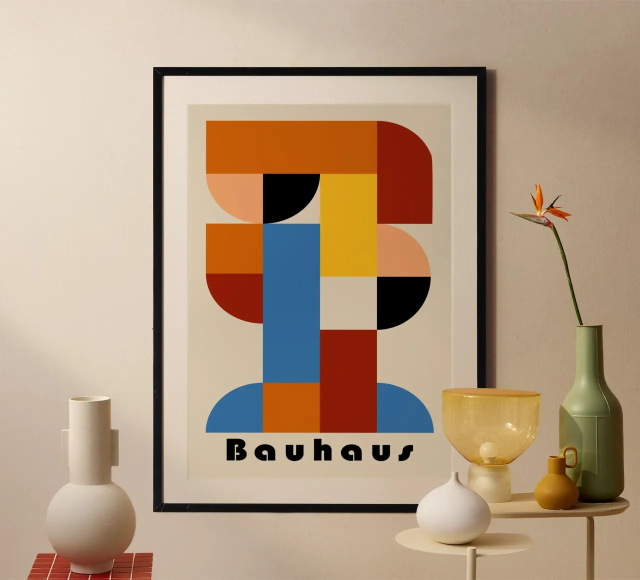 Bauhaus Geometric Abstract Arcs Color Print poster avec cadre en plastique de NorwesClub