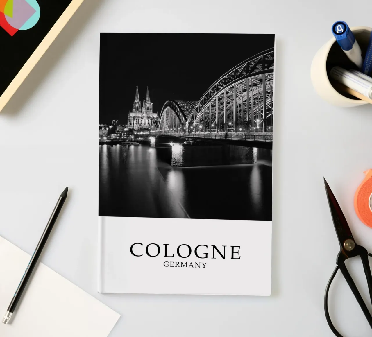 Colonia Germania Scena di cattedrale e ponte in scala di grigi diario da Charnwood Prints