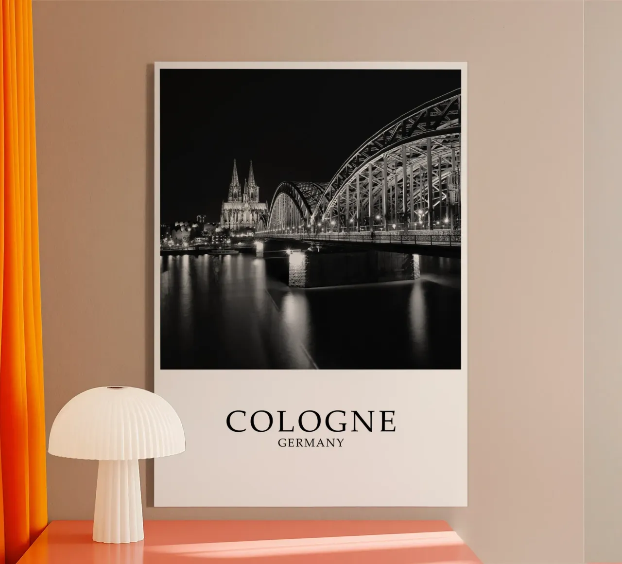 Colonia Germania Scena di cattedrale e ponte in scala di grigi plexiglass da Charnwood Prints