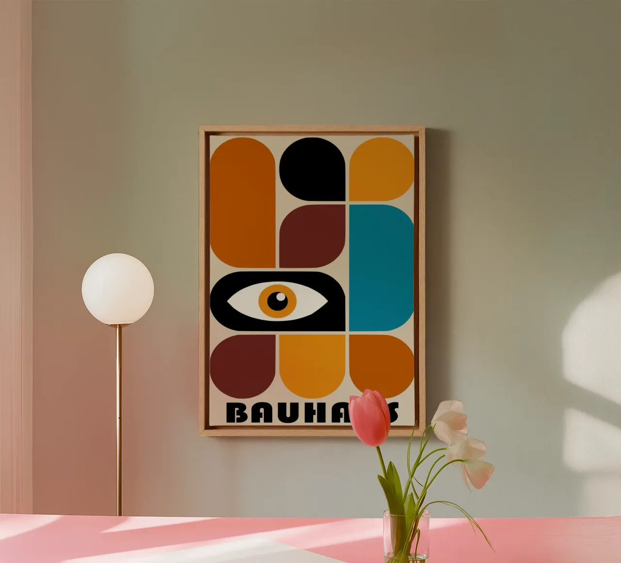 Bauhaus Geometric Abstract Eye Color Print canvas with Floater frame by NorwesClub
