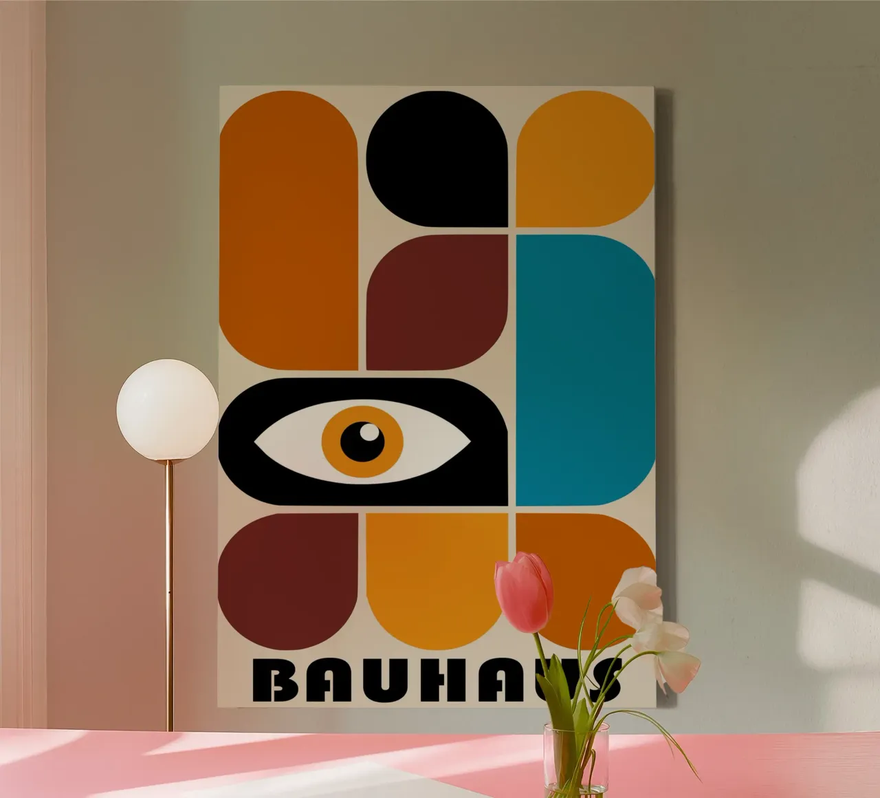 Bauhaus Geometric Abstract Eye Color Print canvas with Floater frame by NorwesClub