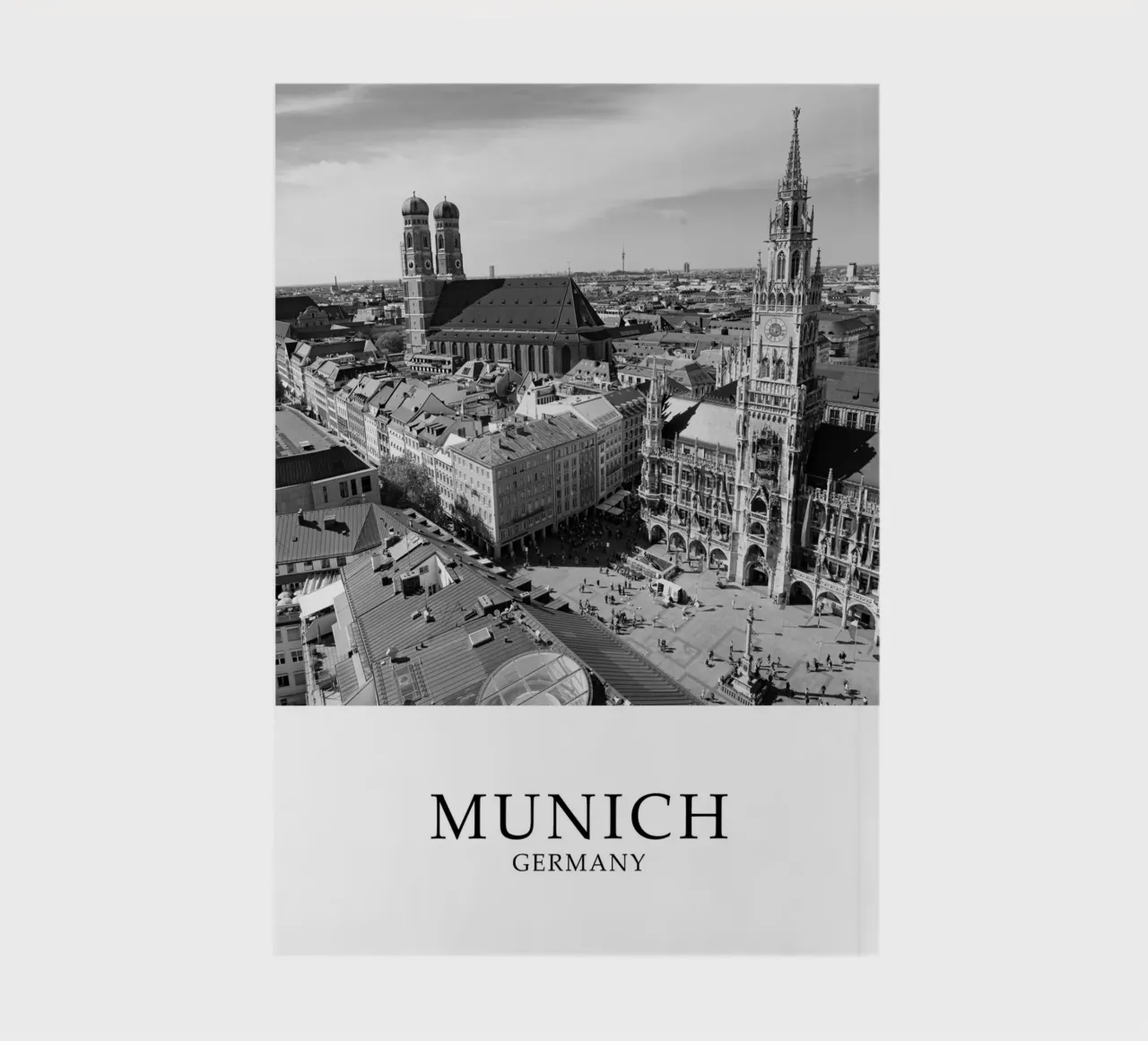Monaco di Baviera Germania Frauenkirche Skyline Scena in scala di grigi diario da Charnwood Prints