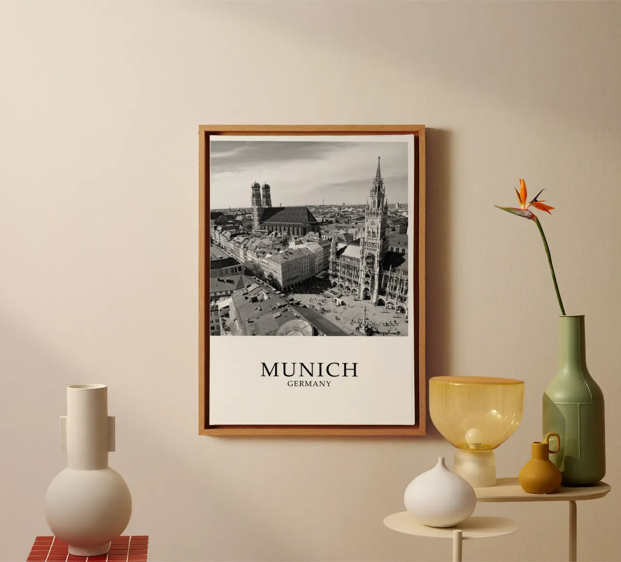 Monaco di Baviera Germania Frauenkirche Skyline Scena in scala di grigi tela da Charnwood Prints