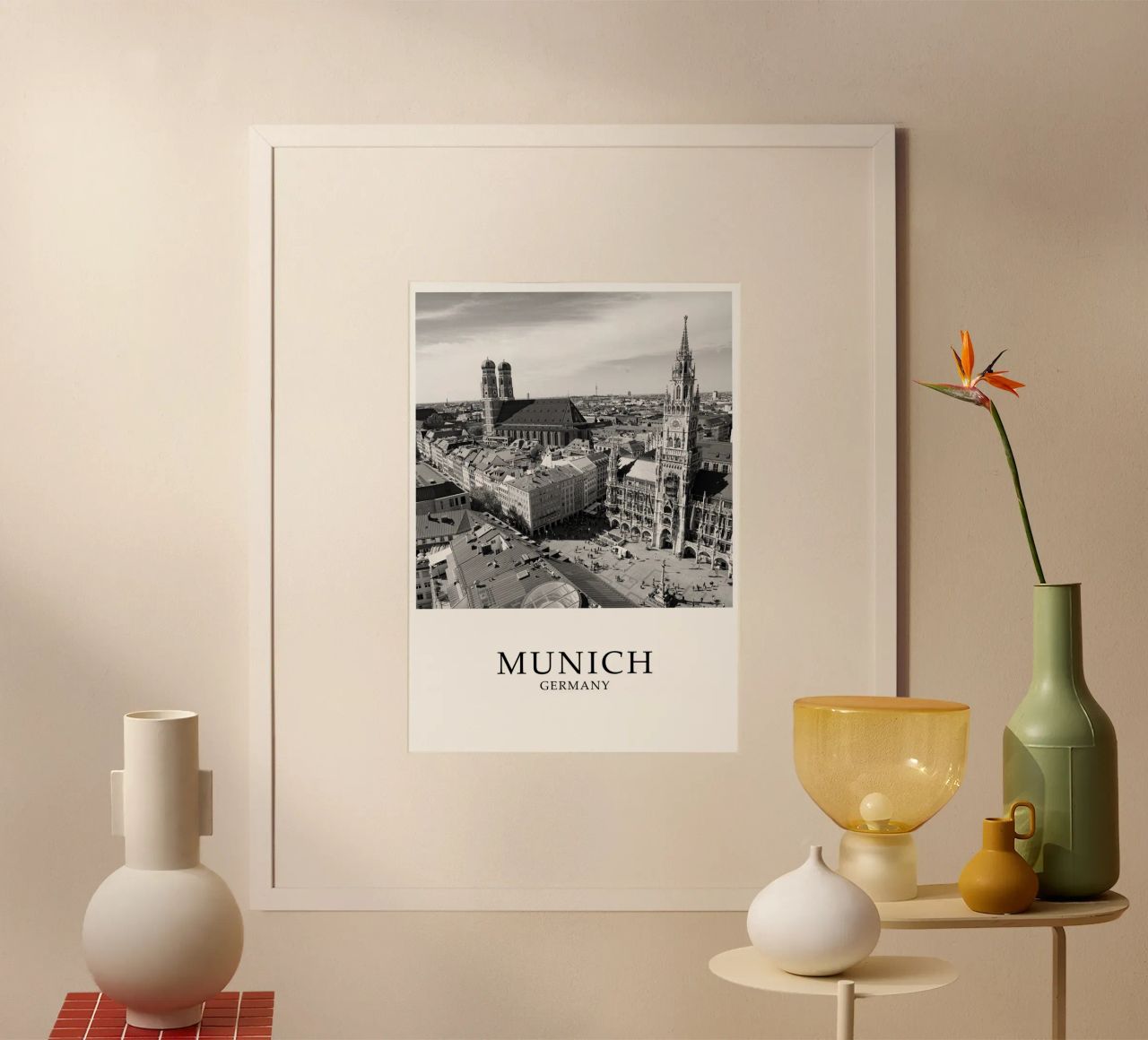 Munich Germany Frauenkirche Skyline Scene Greyscale Poster von Charnwood Prints