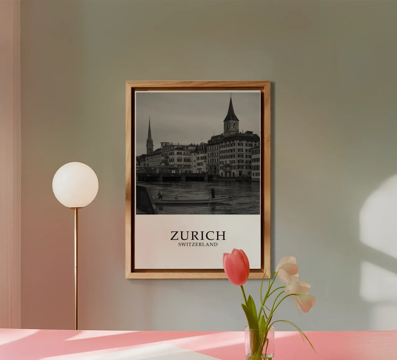 Zurigo Svizzera Skyline Cityscape Scena in scala di grigi alluminio dibond da Charnwood Prints