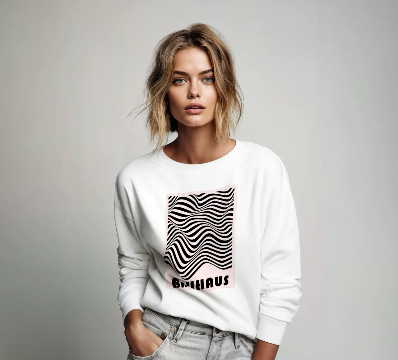 Bauhaus Abstract Wavy Lines Optical Art Print sweat de NorwesClub