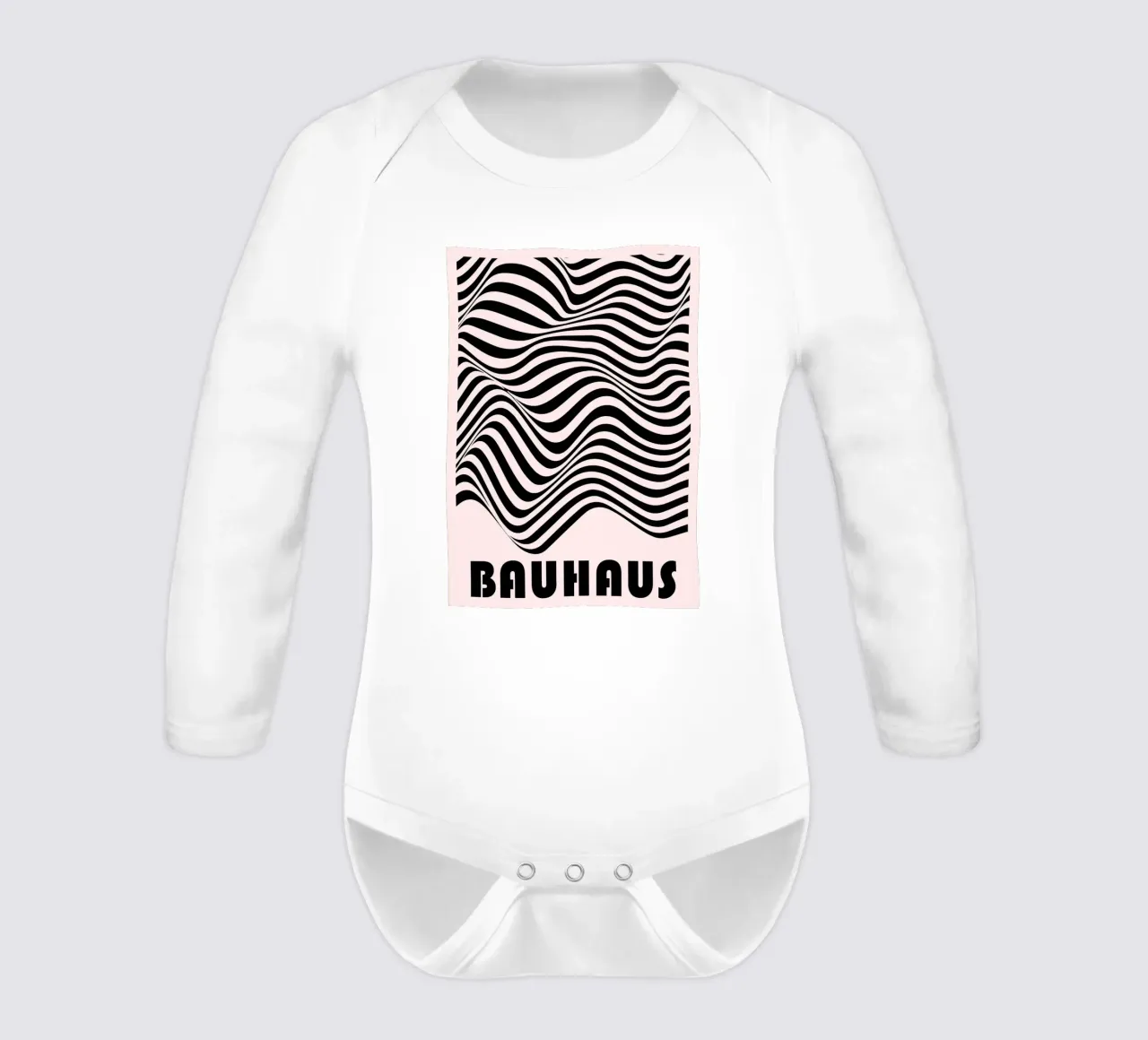 Bauhaus Abstract Wavy Lines Optical Art Print long-sleeve baby romper by NorwesClub