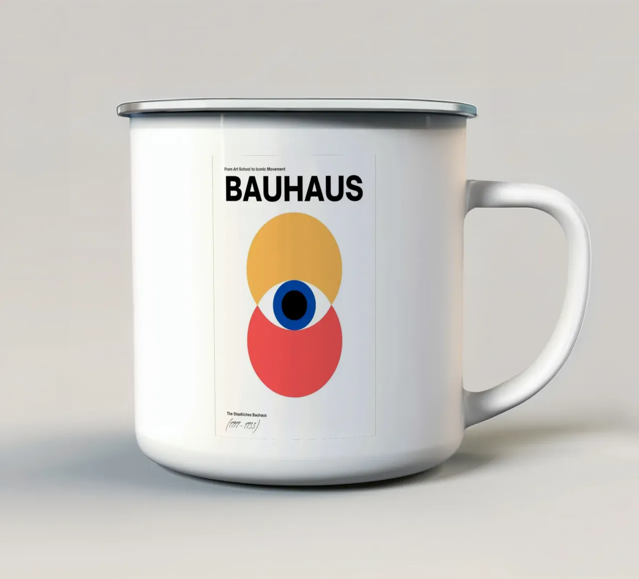 Bauhaus Geometrisch Abstract Oog Iconische Beweging Print emaille mok van NorwesClub