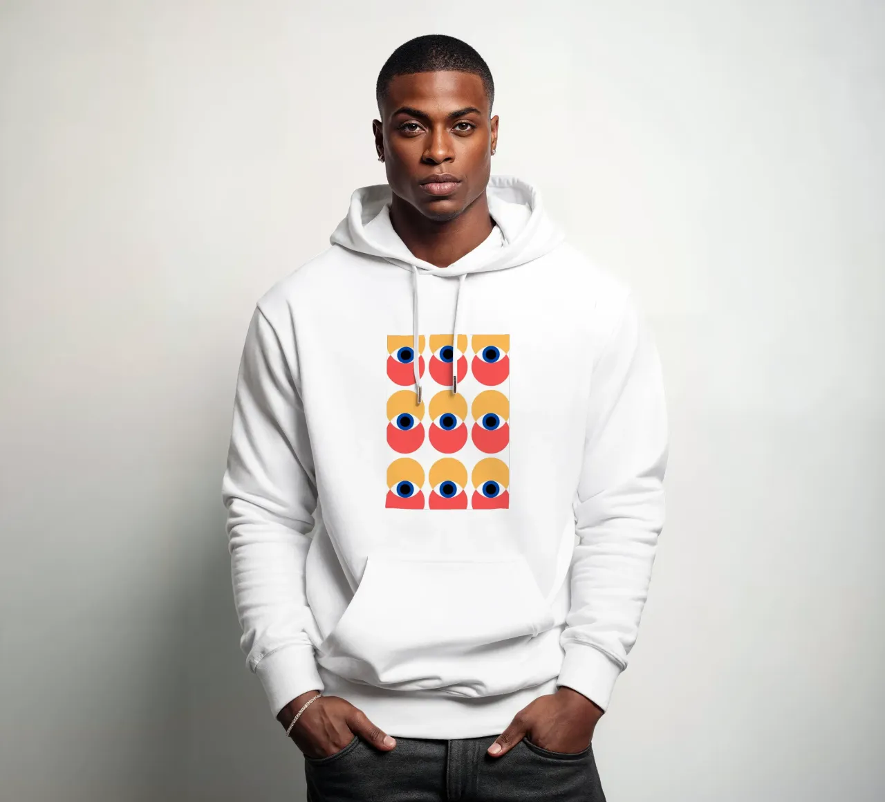 Bauhaus Geometric Eye Pattern Impresión abstracta sudadera con capucha de NorwesClub