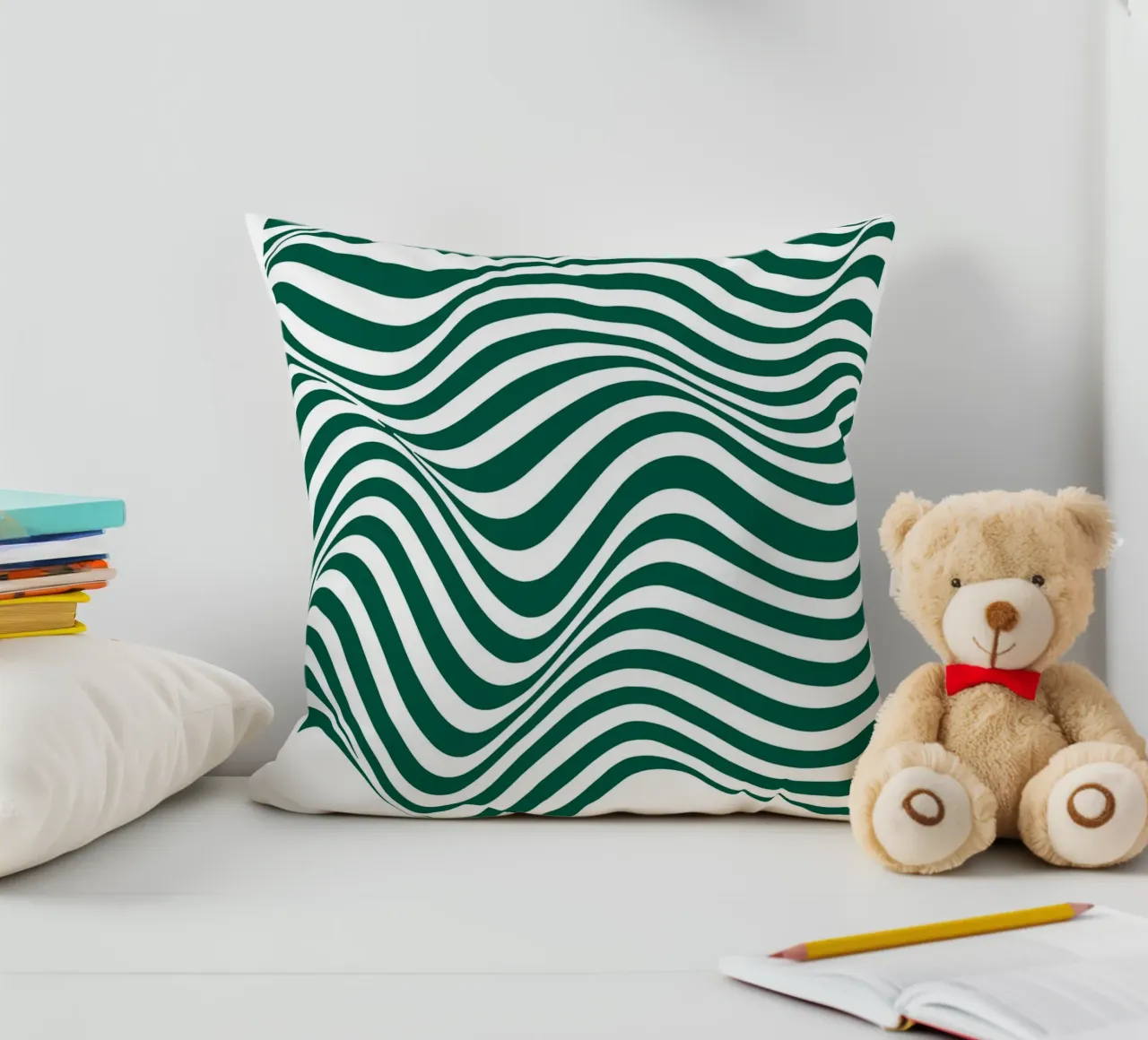 Bauhaus Abstract Wavy Lines Green Art Print decorative cushion by NorwesClub