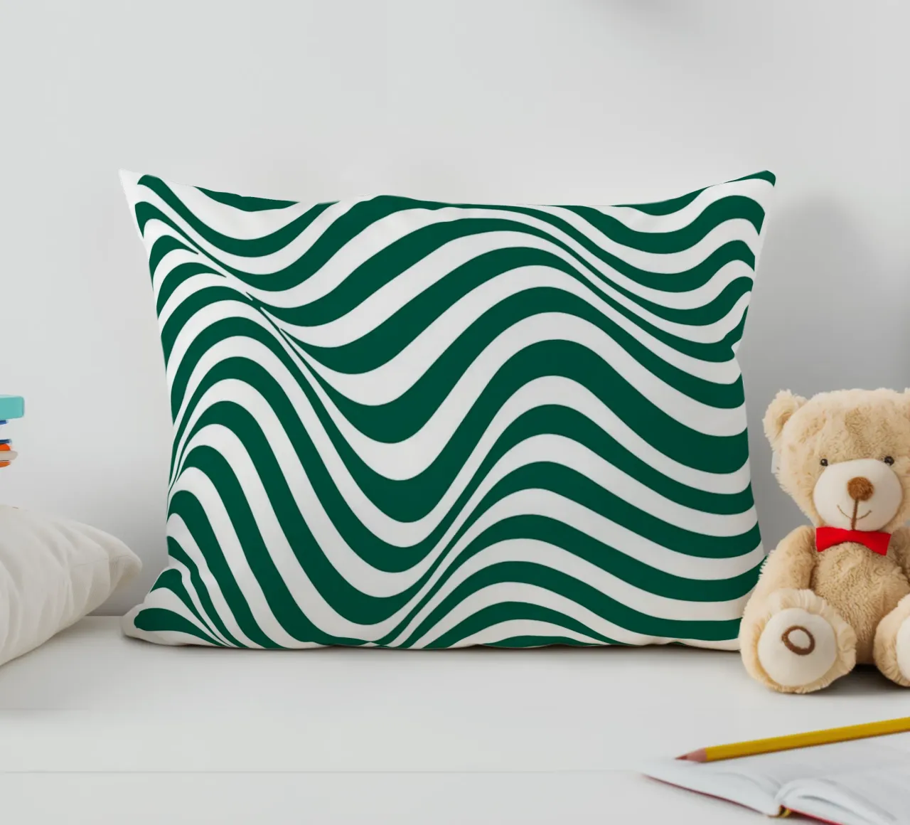Bauhaus Abstract Wavy Lines Green Art Print decorative cushion by NorwesClub