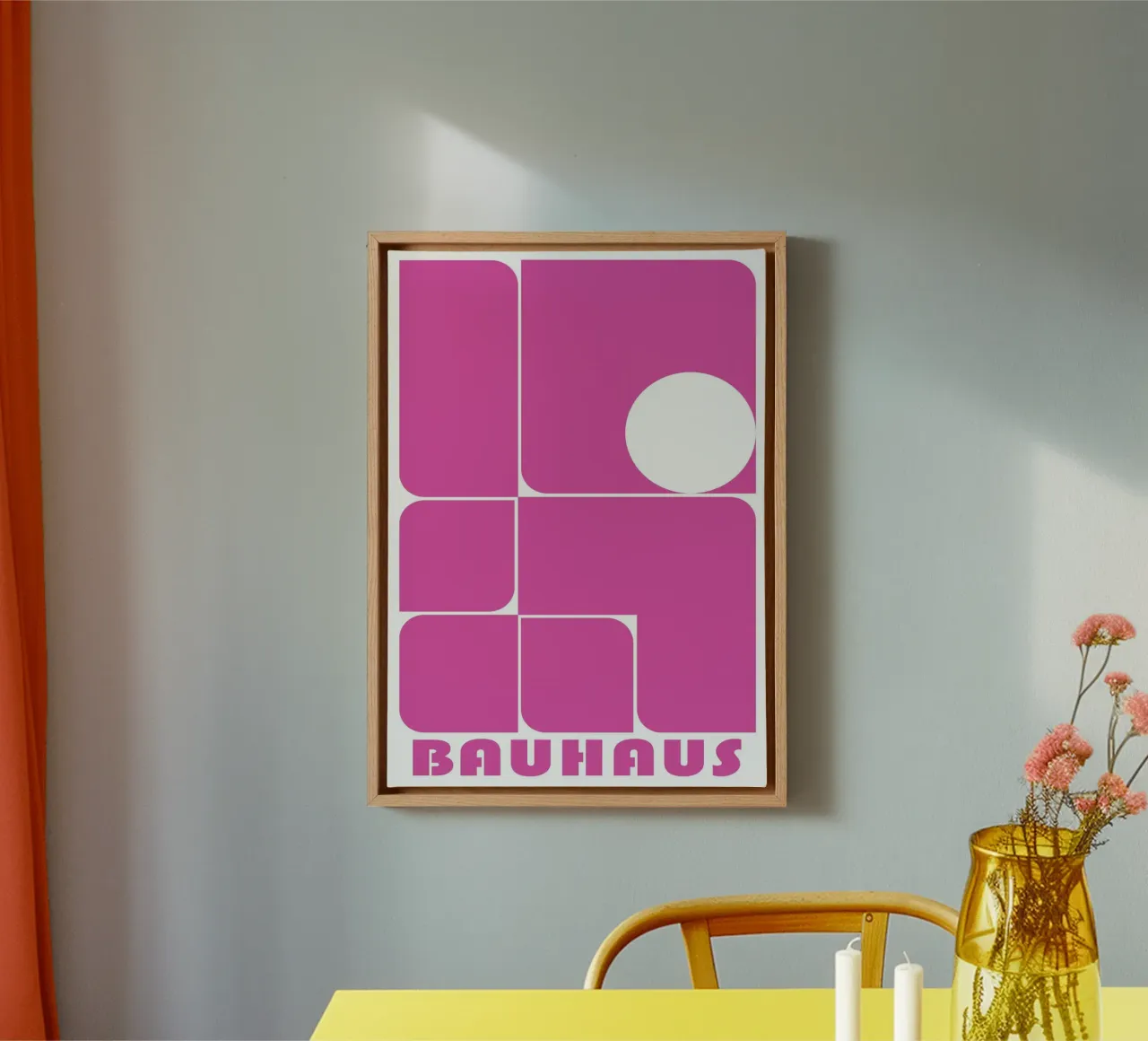 Bauhaus Geometric Abstract Shapes Pink Print canvas with Floater frame by NorwesClub