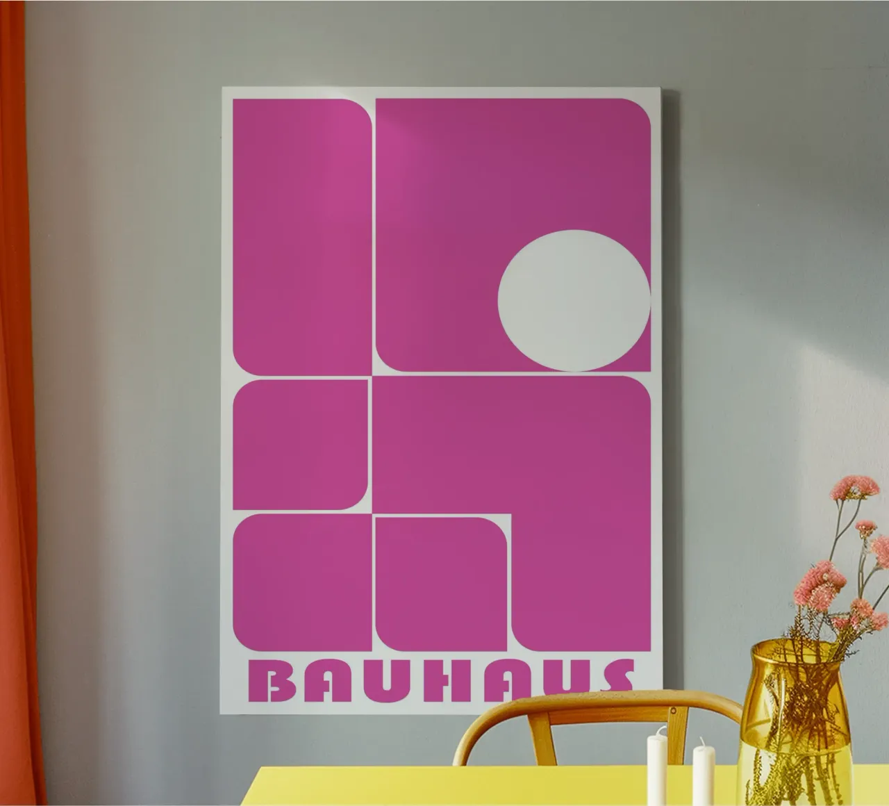 Bauhaus Geometric Abstract Shapes Pink Print canvas with Floater frame by NorwesClub
