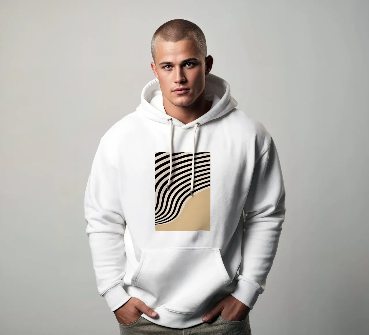 Bauhaus Astratto Linee Ondulate Bianco Nero Stampa felpa con cappuccio da NorwesClub