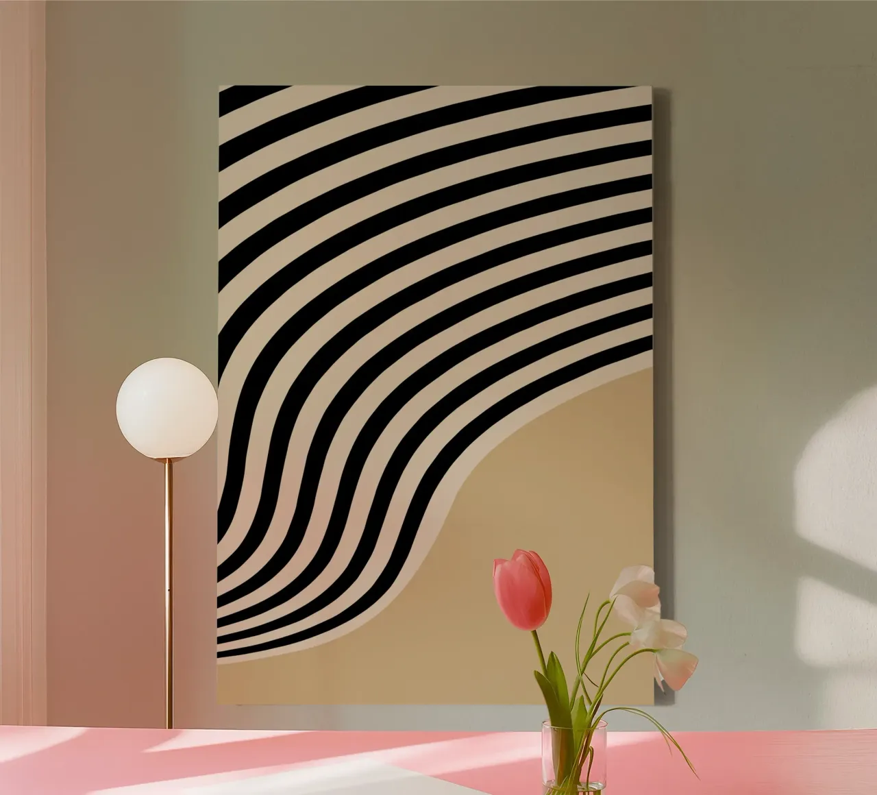 Bauhaus Astratto Linee Ondulate Bianco Nero Stampa tela con Cornice a cassetta da NorwesClub