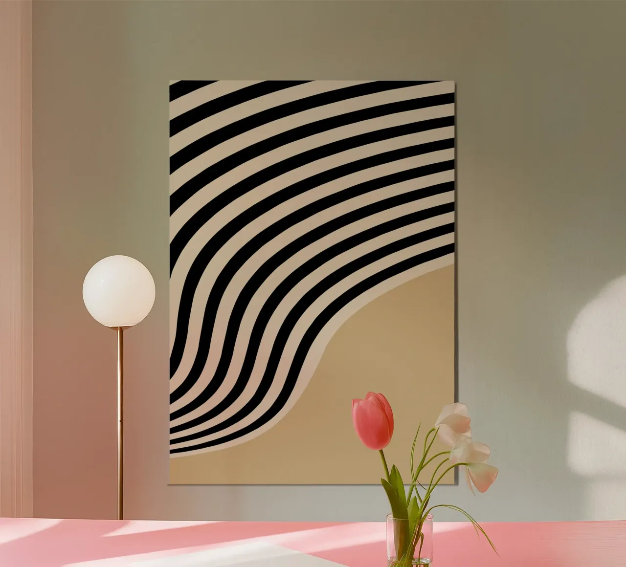 Bauhaus Astratto Linee Ondulate Bianco Nero Stampa poster con telaio in legno da NorwesClub