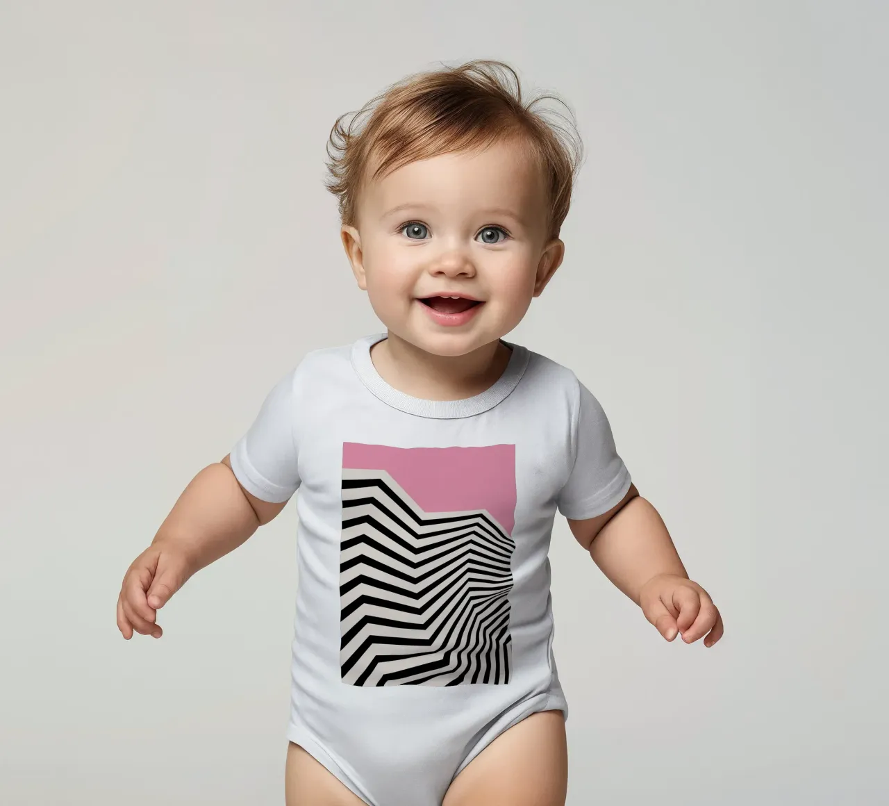 Bauhaus Geometric Stripes Abstract Optical Print short-sleeve baby romper by NorwesClub