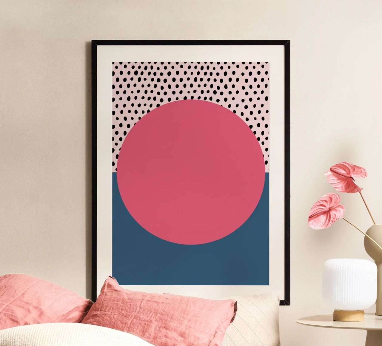 Geometrischer abstrakter rosa ovaler Polka Dot Druck Poster von NorwesClub