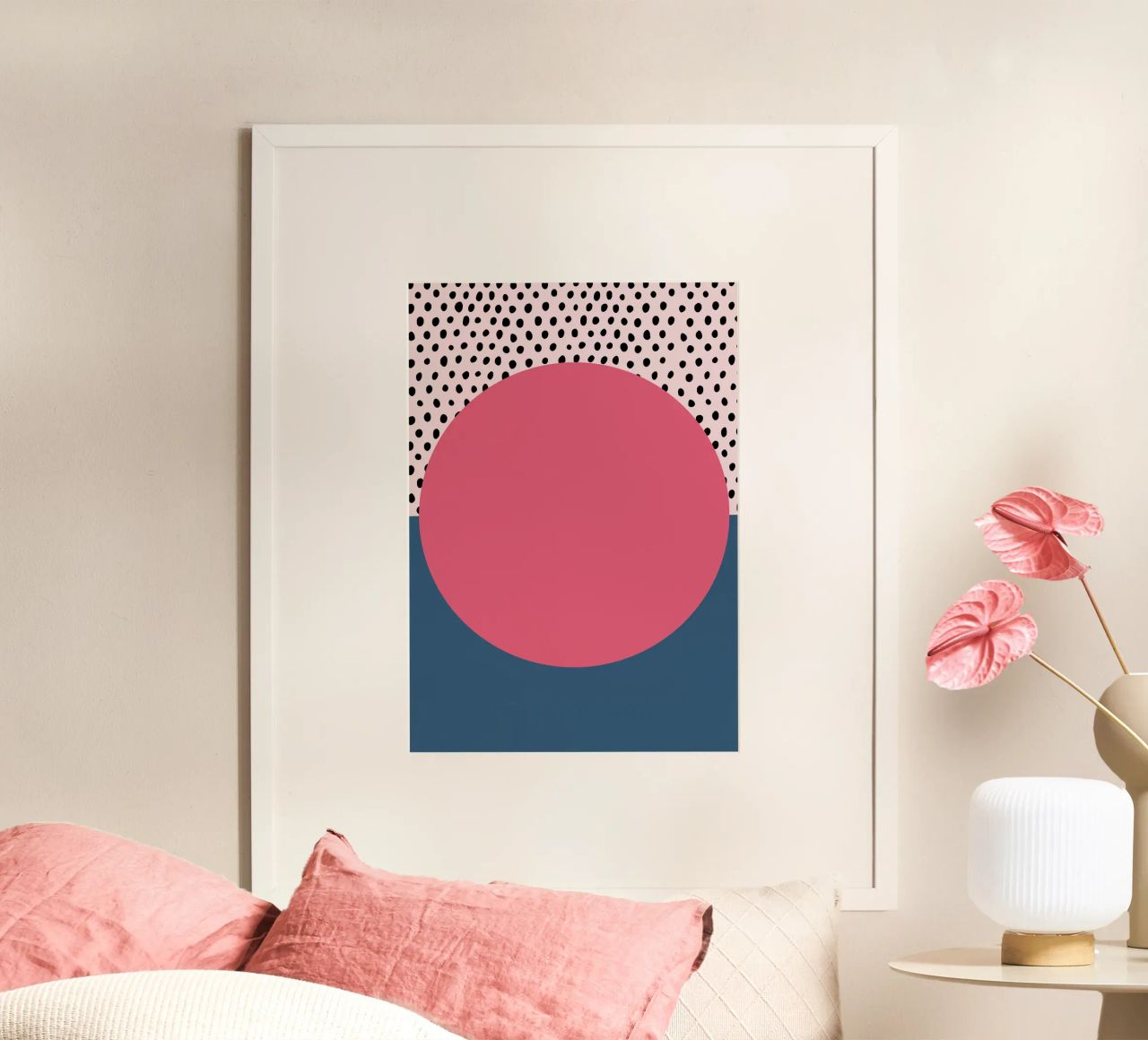Geometrischer abstrakter rosa ovaler Polka Dot Druck Poster von NorwesClub
