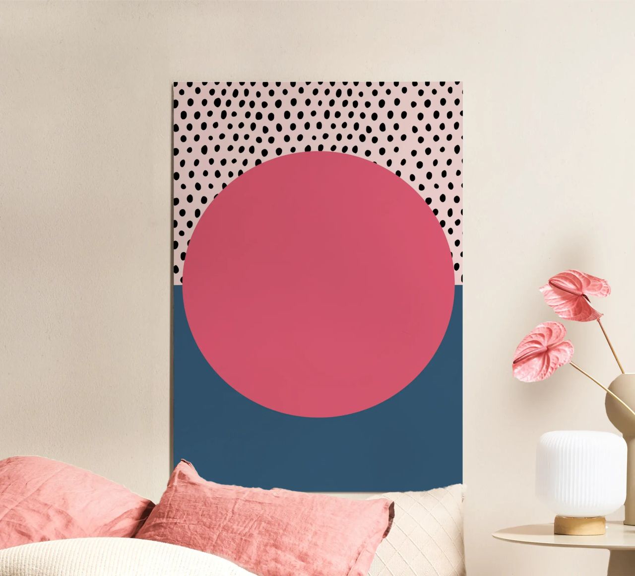 Geometrischer abstrakter rosa ovaler Polka Dot Druck Poster von NorwesClub
