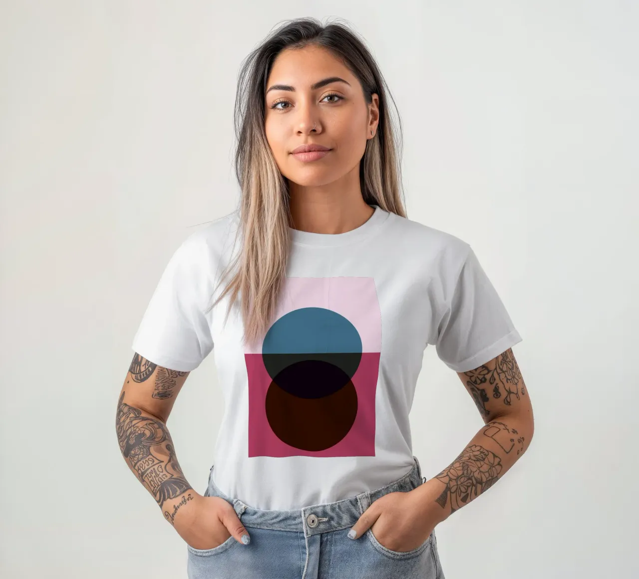 Geometric Abstract Overlapping Circles Color Print t-shirt by NorwesClub