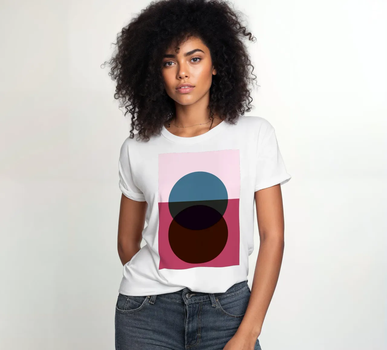Geometric Abstract Overlapping Circles Color Print women's fitted t-shirt by NorwesClub
