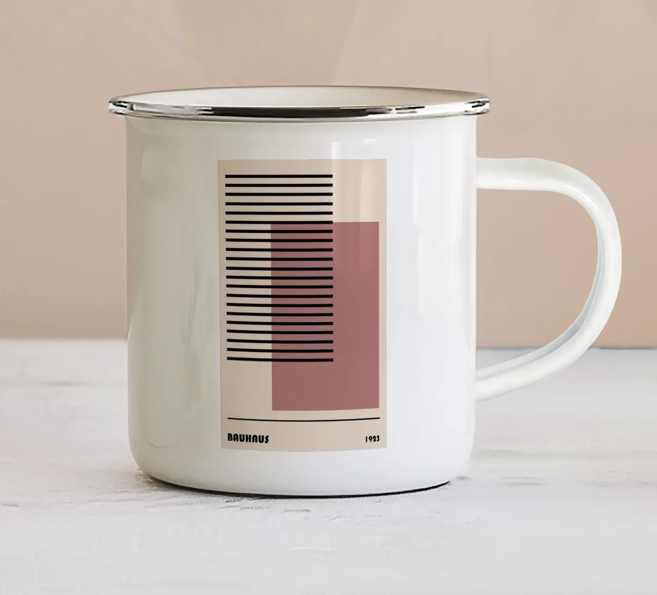 Stampa Bauhaus astratta a righe color block 1923 tazza in smalto da NorwesClub