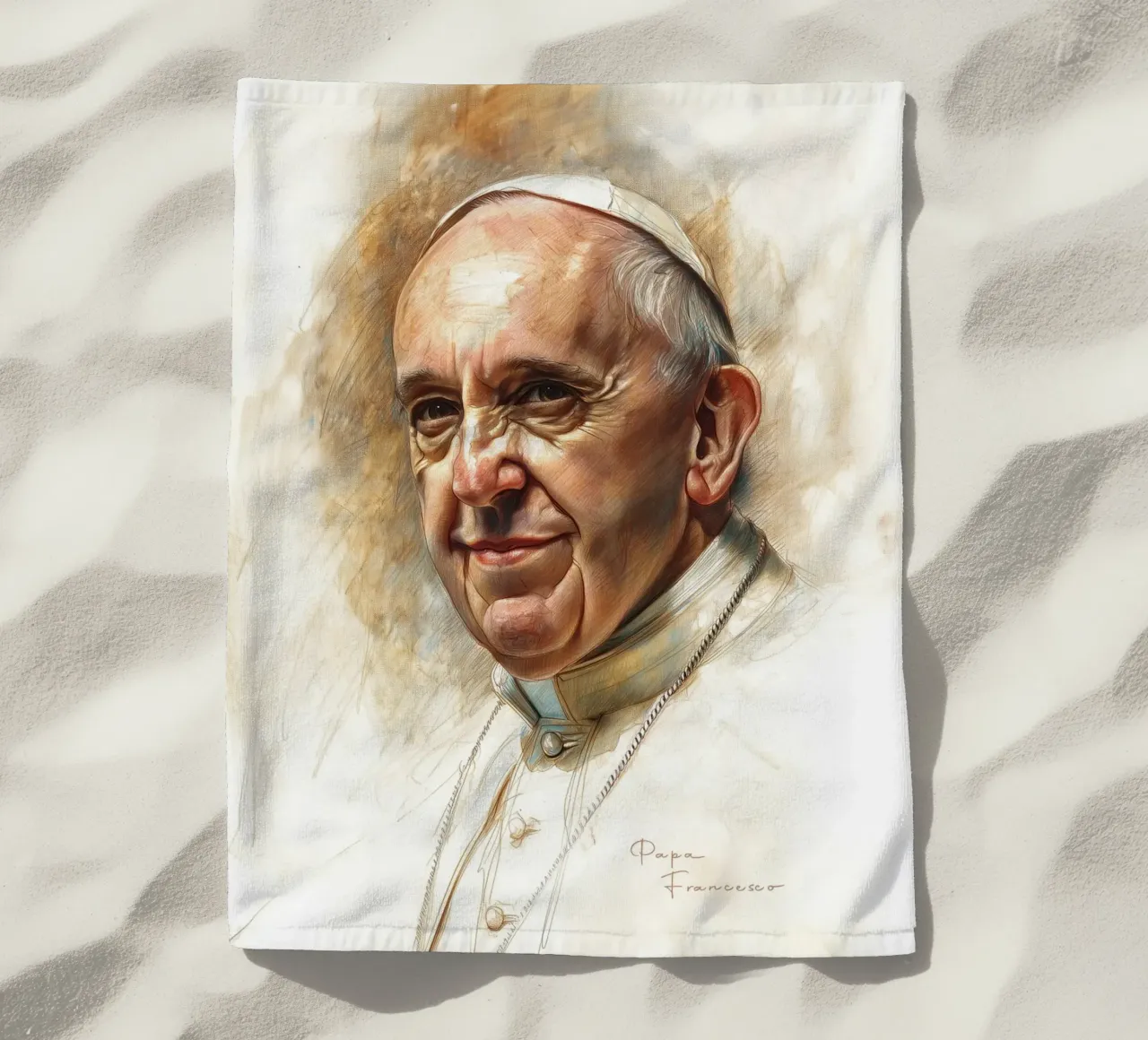 Aquarell Papa Francesco telo mare da Carinaprint