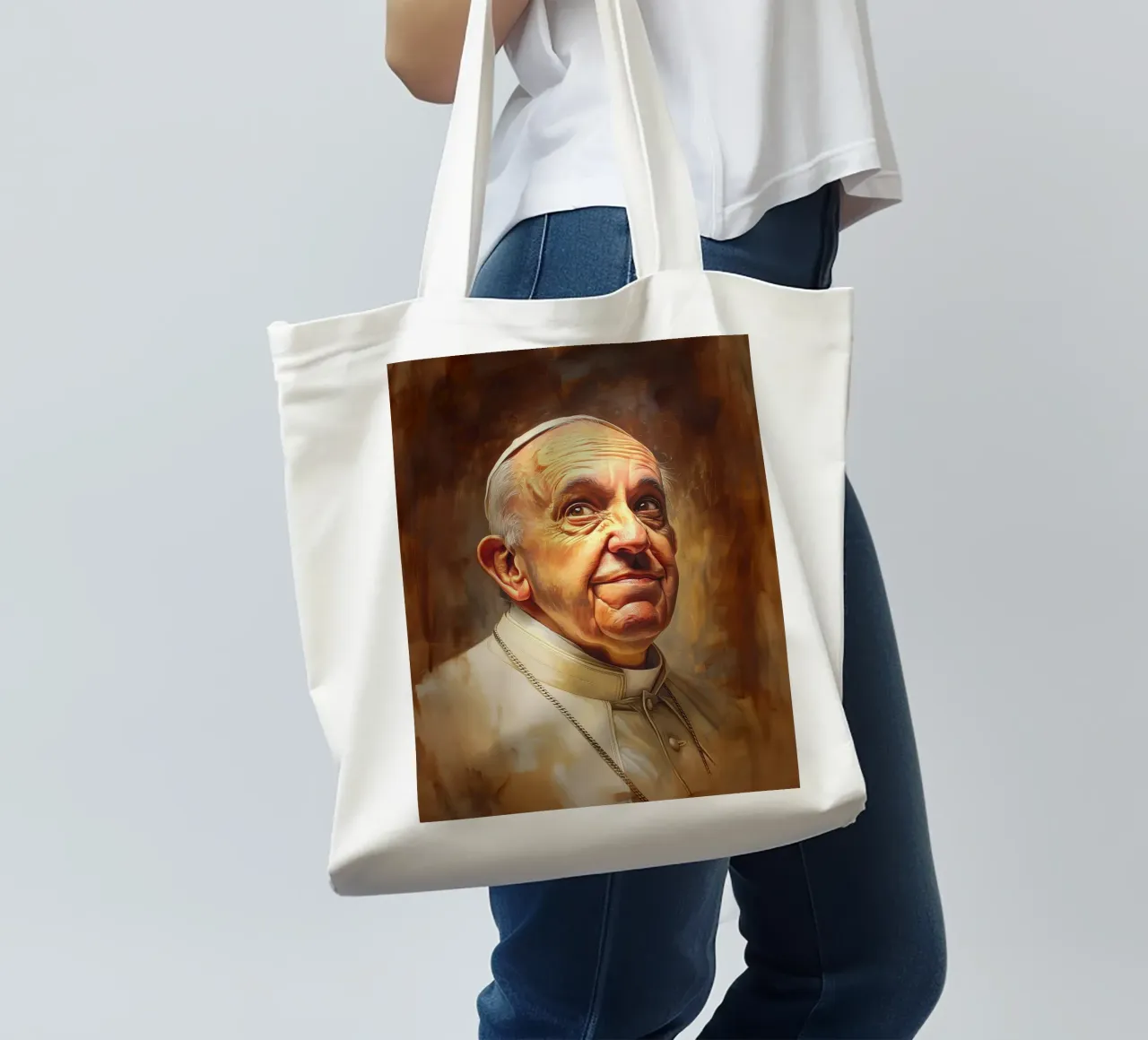 Ritratto di Papa Francesco borsa in juta da Carinaprint