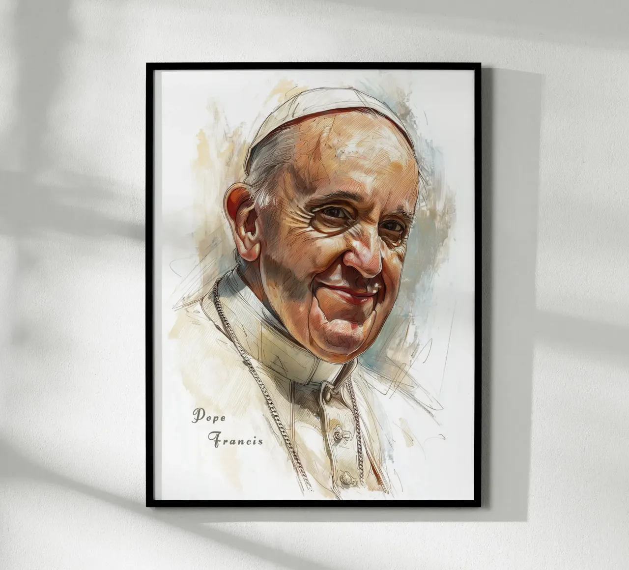 Skizze Papst Franziskus Poster mit Aluminium Rahmen von Carinaprint