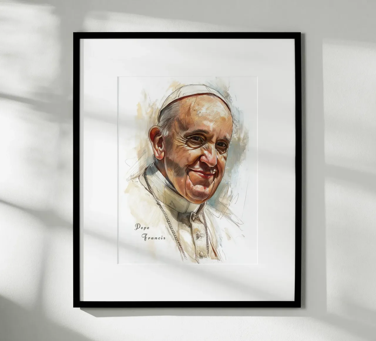 Skizze Papst Franziskus Poster mit Aluminium Rahmen von Carinaprint