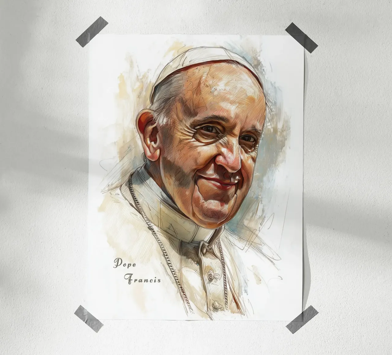 Skizze Papst Franziskus Poster mit Aluminium Rahmen von Carinaprint