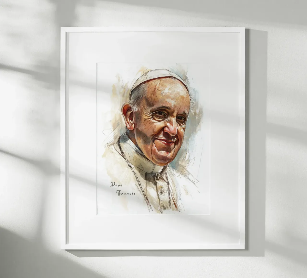 Skizze Papst Franziskus Poster mit Aluminium Rahmen von Carinaprint