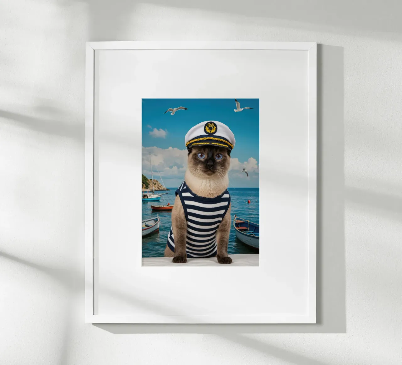 Gatto siamese della Marina poster con telaio in legno da Pawtrait Studio