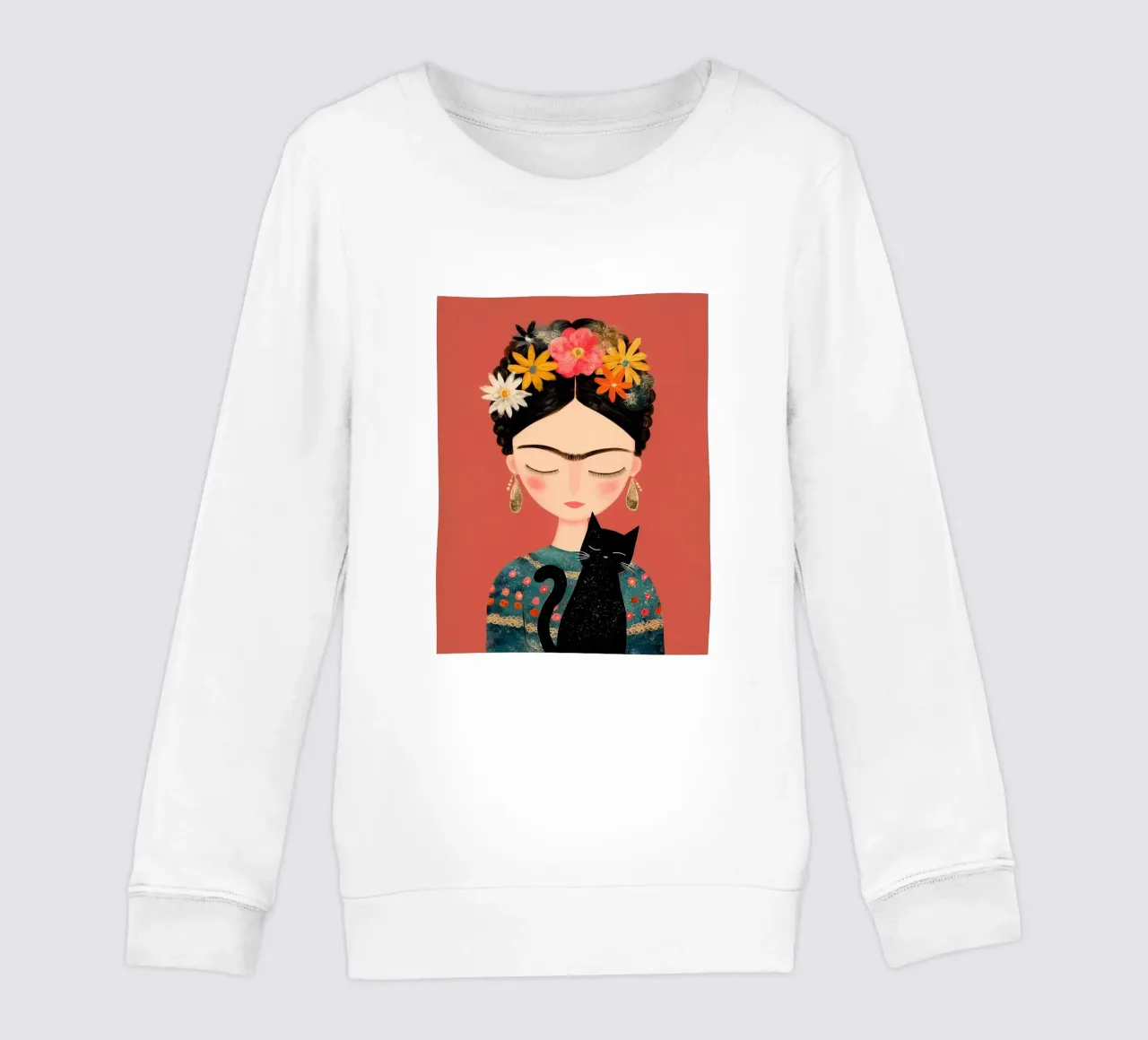 La piccola Frida con il gatto felpa bambino da Carinaprint