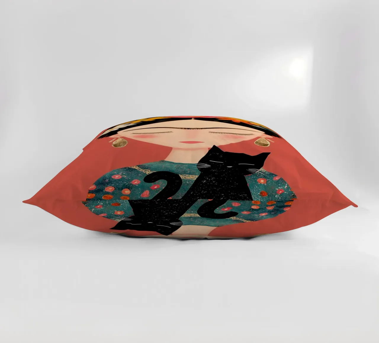 Kleine Frida mit Katze Kissen von Carinaprint