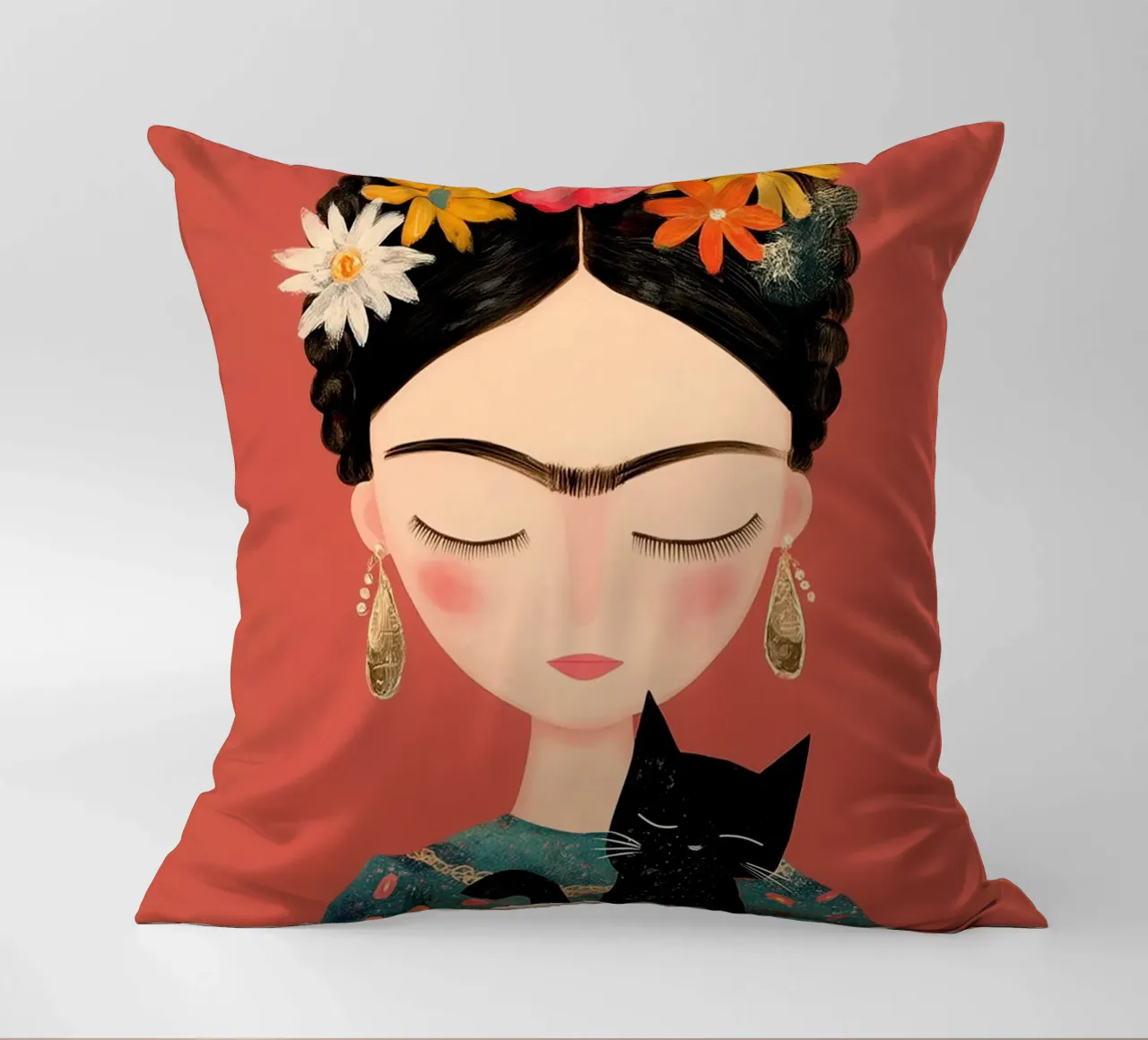 Kleine Frida mit Katze Kissen von Carinaprint