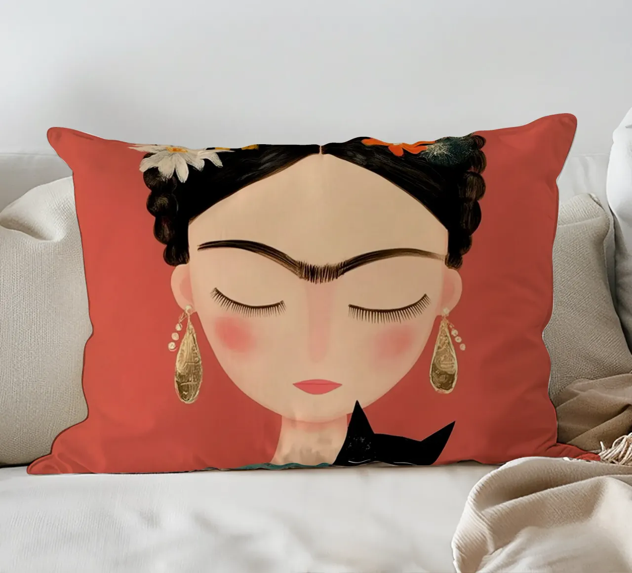 Kleine Frida mit Katze Kissen von Carinaprint