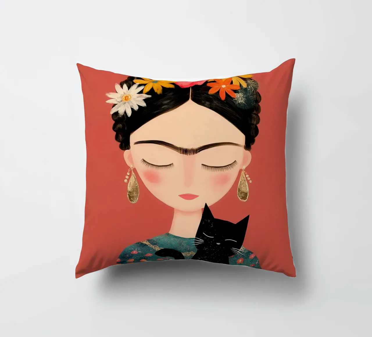 Kleine Frida mit Katze Kissen von Carinaprint