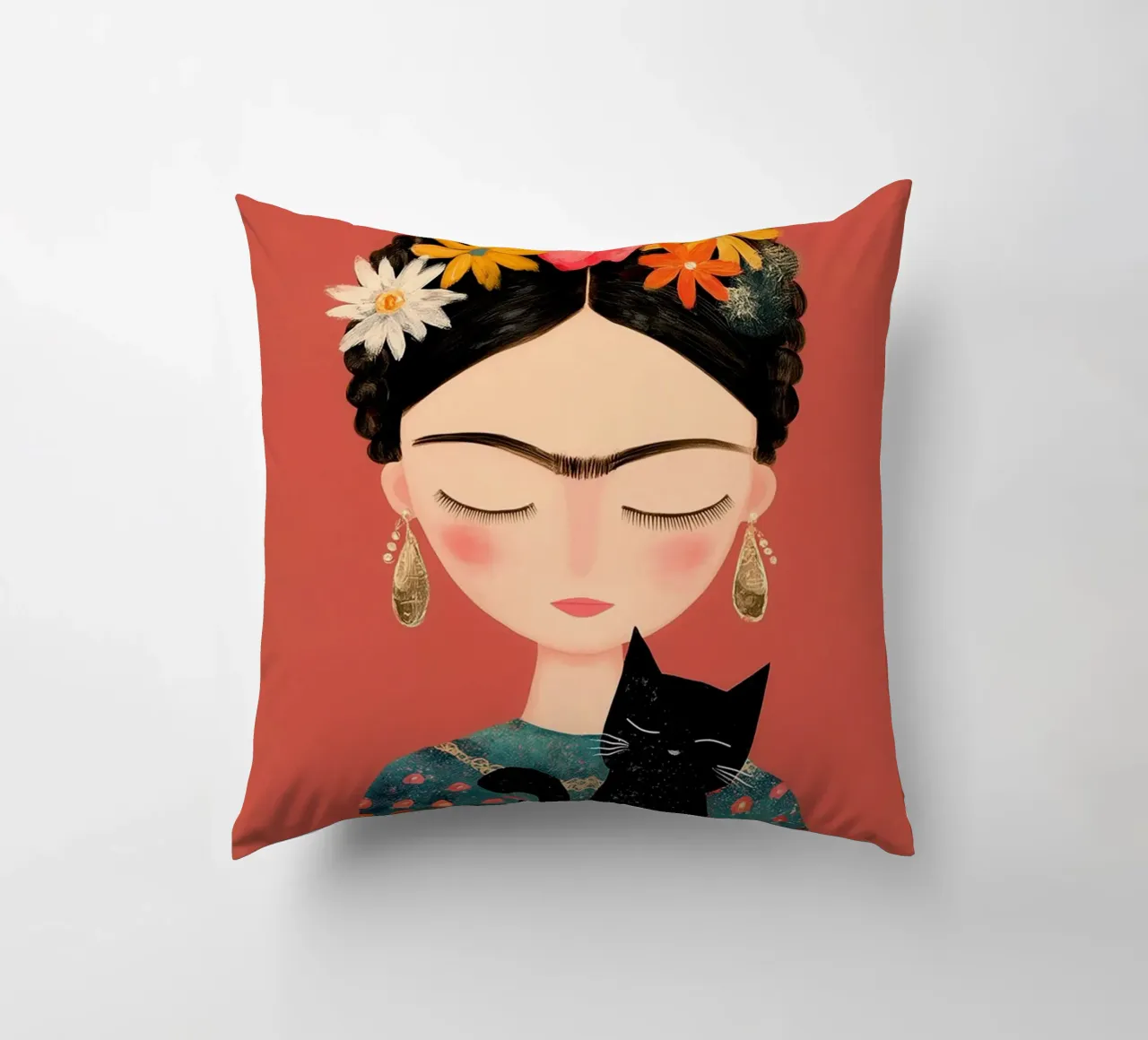 Kleine Frida mit Katze Kissen von Carinaprint