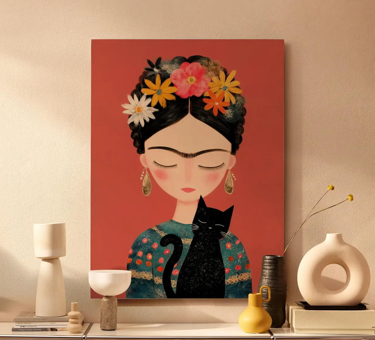 Little Frida with cat alu-dibond by Carinaprint