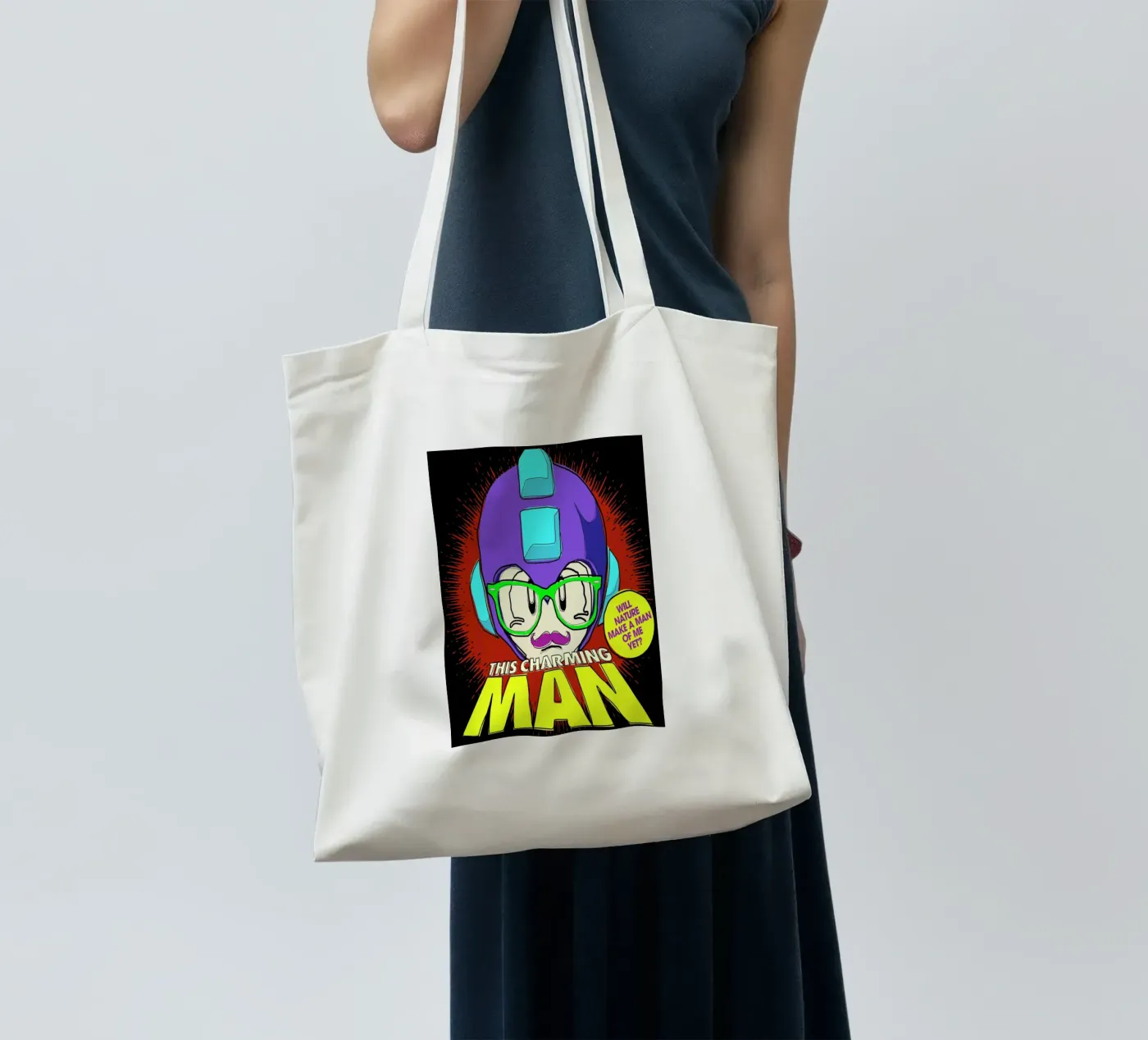 This Charming Mega-Man tote bag by Butcher Billy