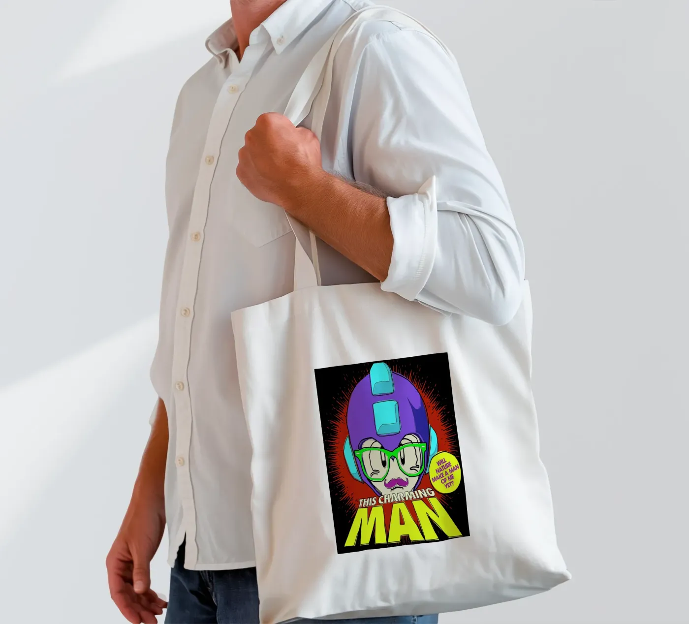 This Charming Mega-Man tote bag by Butcher Billy