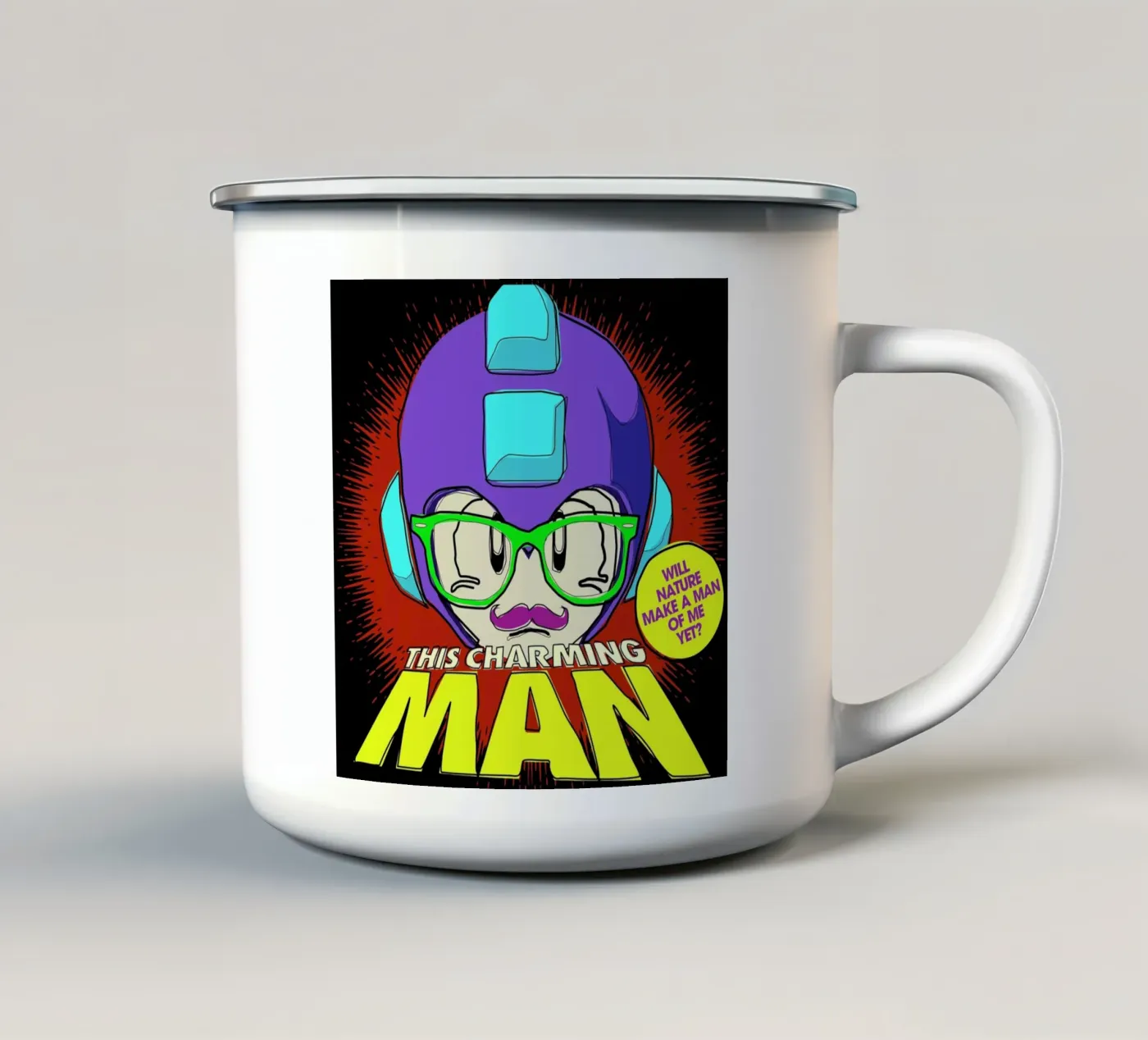 This Charming Mega-Man enamel mug by Butcher Billy