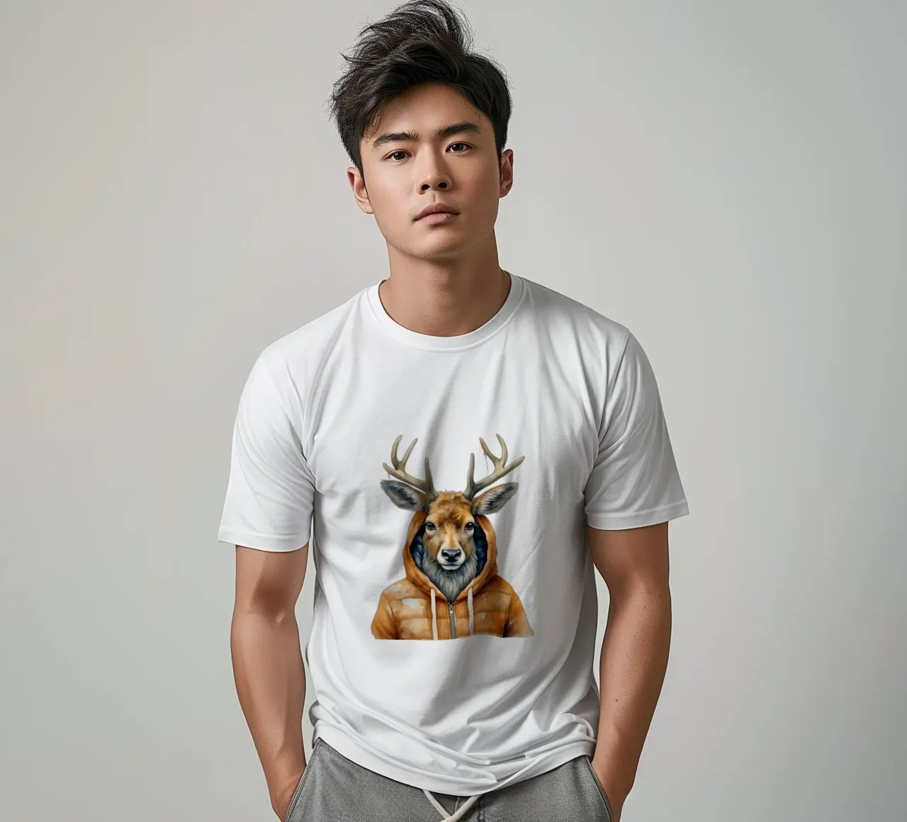 Cartone animato acquerello Alce con felpa con cappuccio t-shirt da Animal Portraits