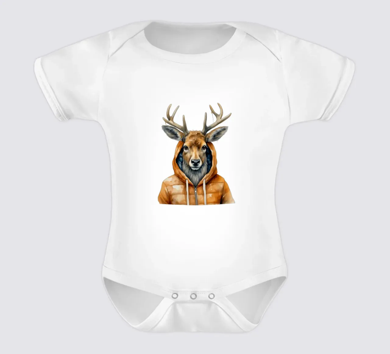 Cartone animato acquerello Alce con felpa con cappuccio body neonato maniche corte da Animal Portraits