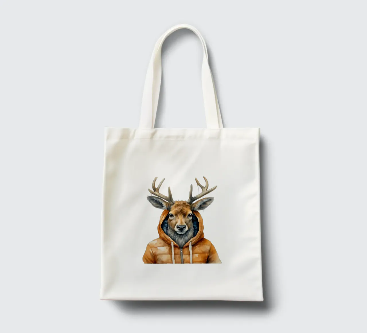 Cartone animato acquerello Alce con felpa con cappuccio borsa in juta da Animal Portraits