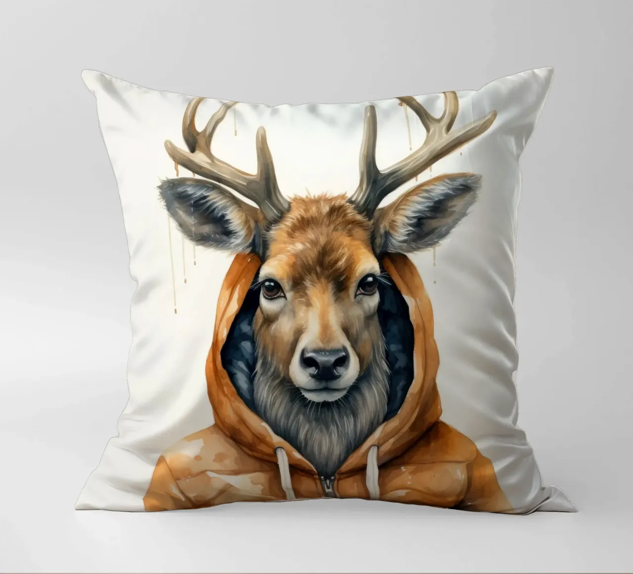 Cartone animato acquerello Alce con felpa con cappuccio cuscino da Animal Portraits