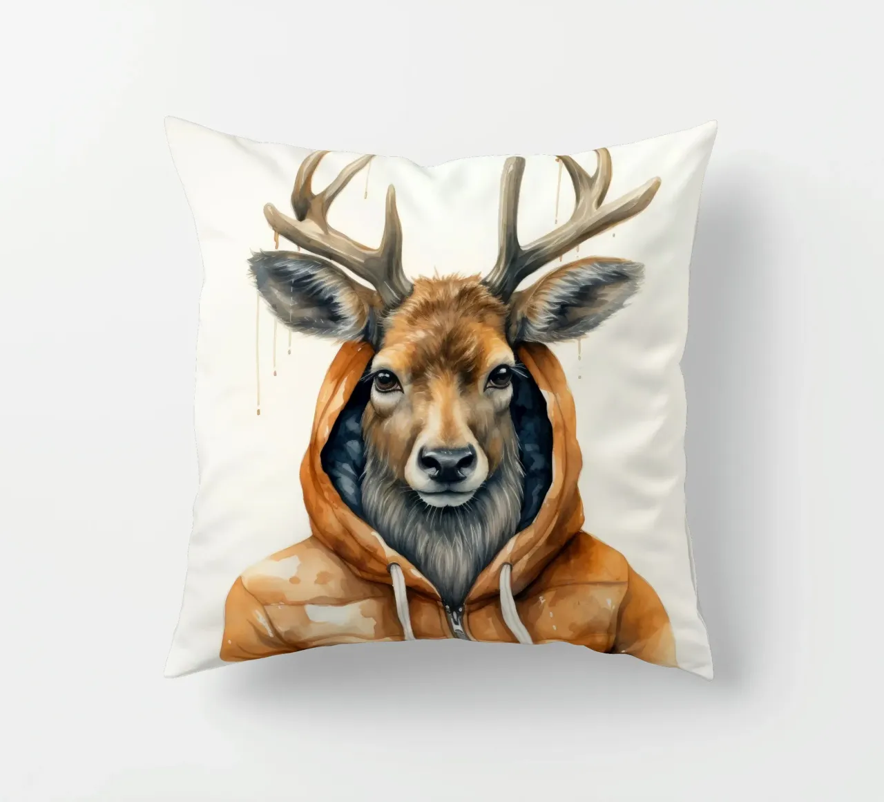 Cartone animato acquerello Alce con felpa con cappuccio cuscino da Animal Portraits