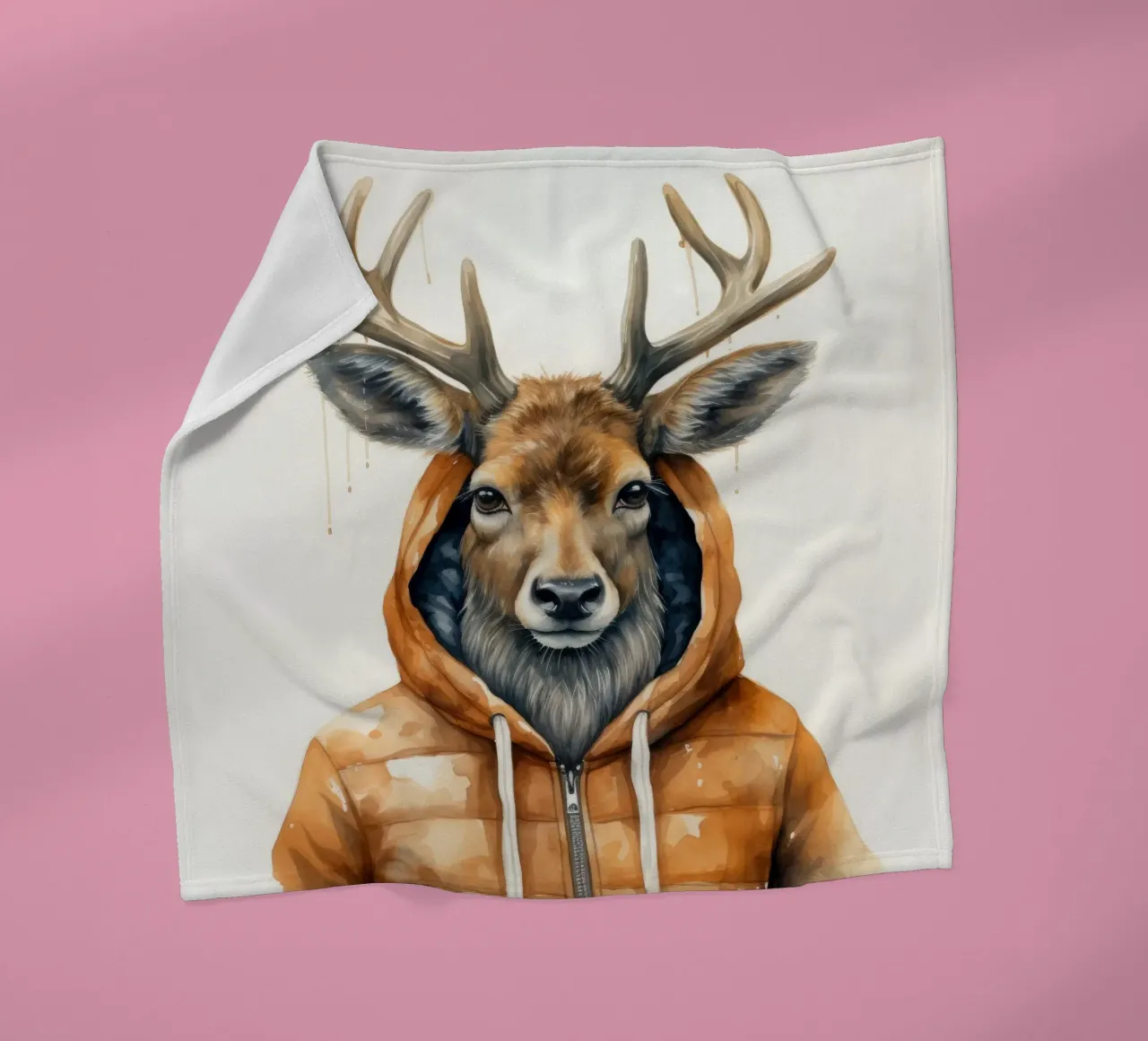 Cartone animato acquerello Alce con felpa con cappuccio coperta in pile da Animal Portraits